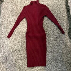 Chic Long Sleeve Burgundy Dress